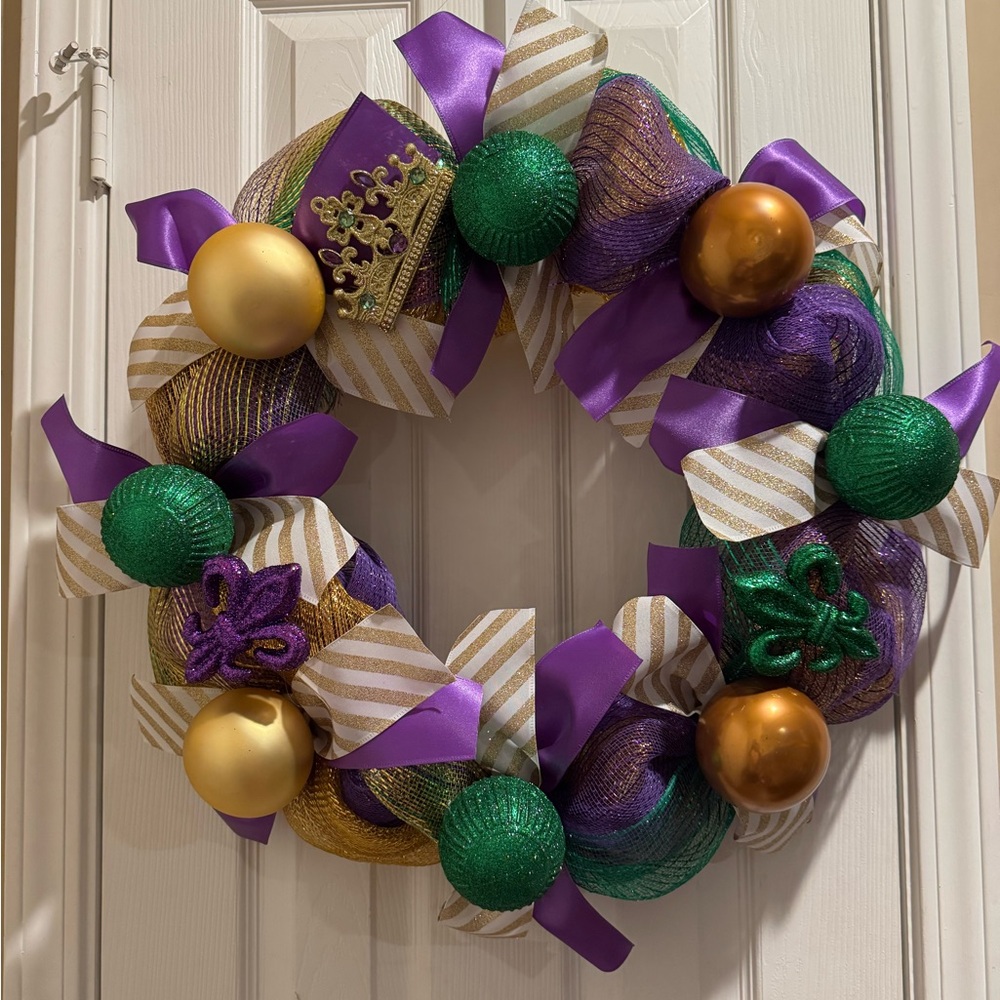 Elegant Purple, Gold, and Green Holiday Wreath